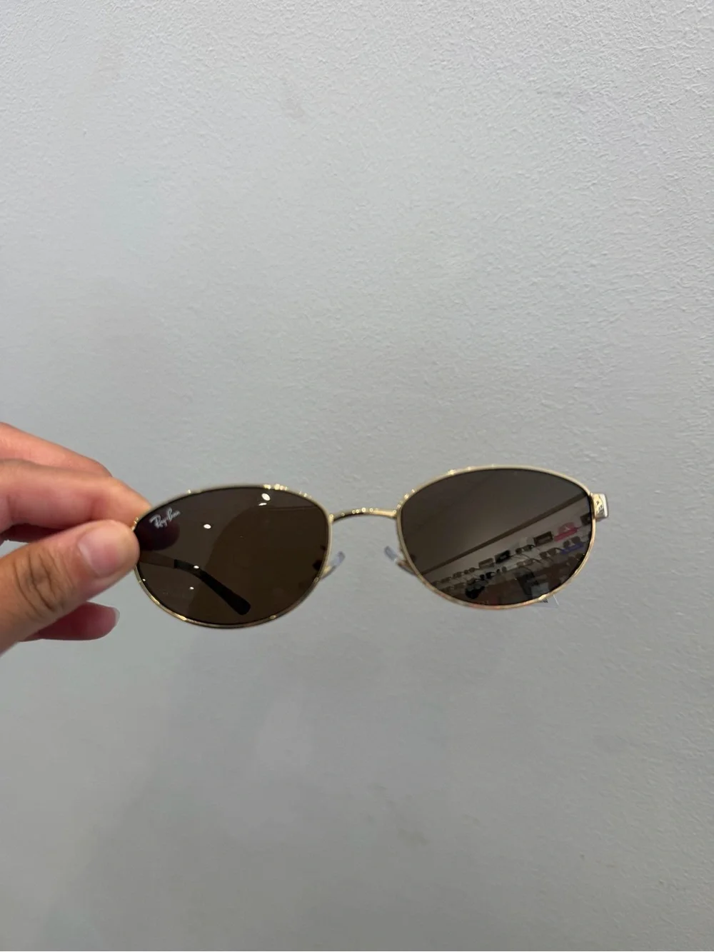 Ray-Ban Gold Frame Brown Lens Oval Sunglasses